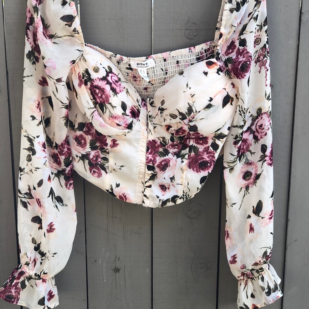 Privy Cream and Pink Ruched Bustier Crop Top
